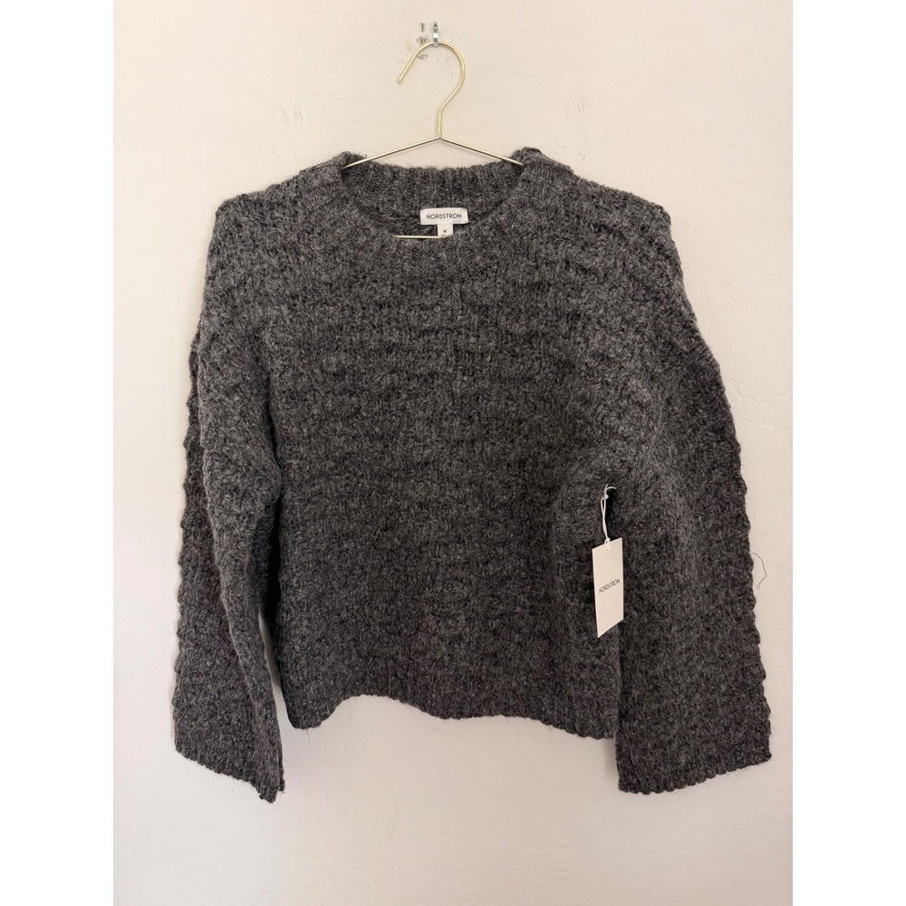 Nordstrom Gray Alpaca Merino Wool Blend Textured Crewneck Sweater Size M NWT